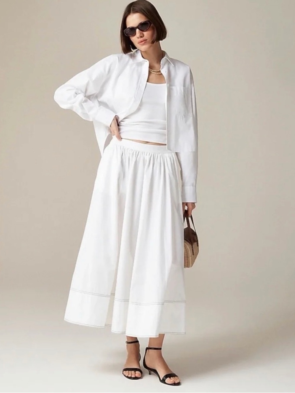 J.Crew Contrast Stitch Midi Skirt in Cotton Poplin - Picture 4 of 5